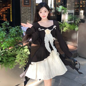 实拍2025秋季新款胖mm赫本风拼接连衣裙女设计感小众假两件裙子女