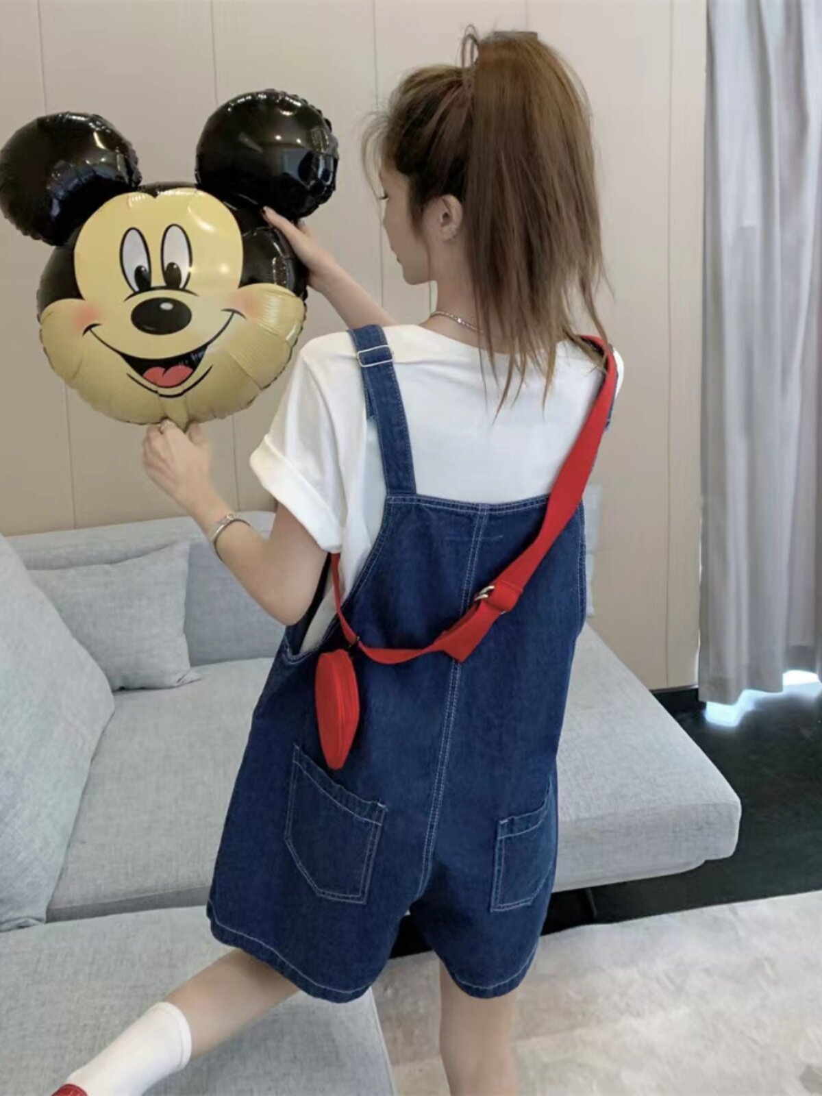 AMERICAN RETRO FASHION BRAND EMBROIDERED DENIM BIB SHORTS WOMENS DESIGN SENSE NICHE JUMPSUITS SMALL MAN WIDE LEG PANTS