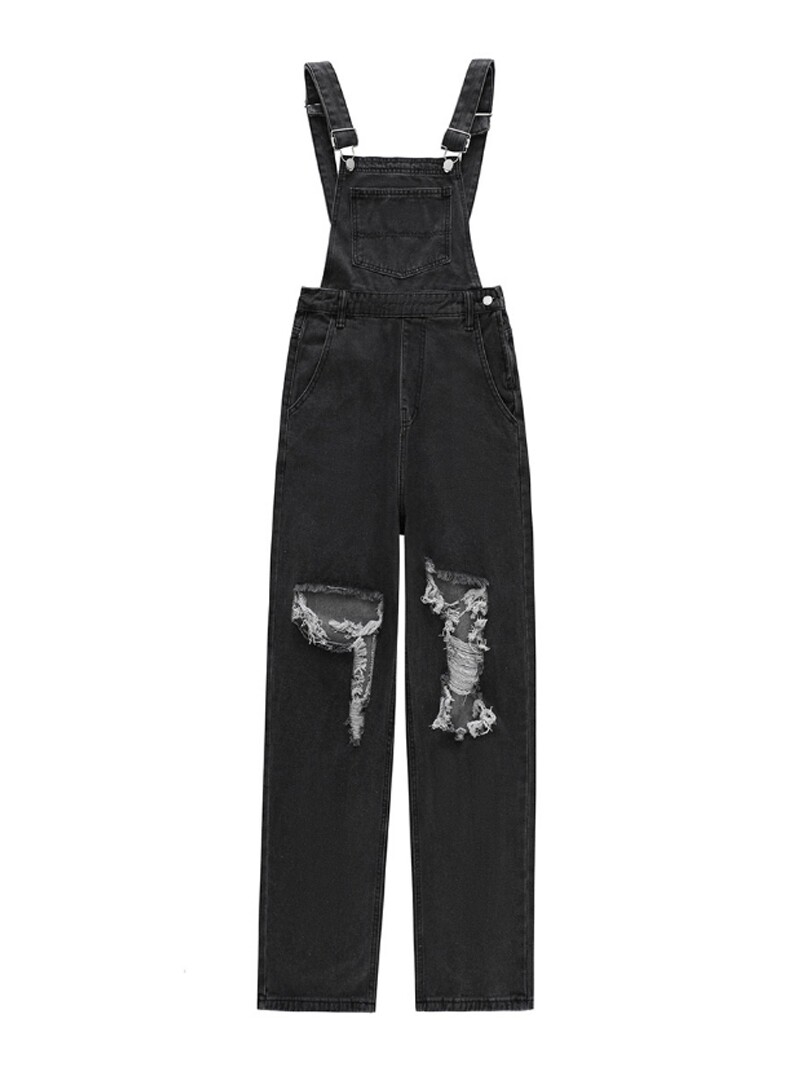 RIPPED DENIM BIB WOMENS SUMMER THIN INTERNET CELEBRITY FRIED STREET DESIGN SENSE HOT GIRL STYLE HIGH-WAISTED LOOSE WIDE-LEG TROUSERS