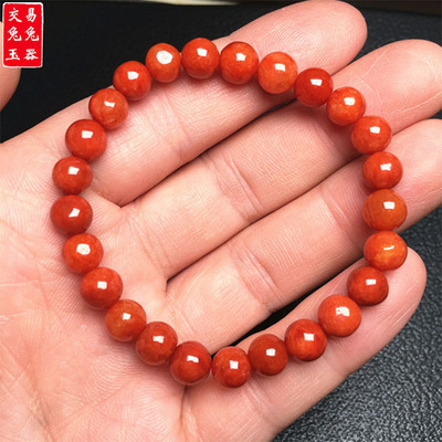 缅甸红翡玉珠手链 红色翡翠手串 翡翠圆珠玉手链（约7-7.5MM左右