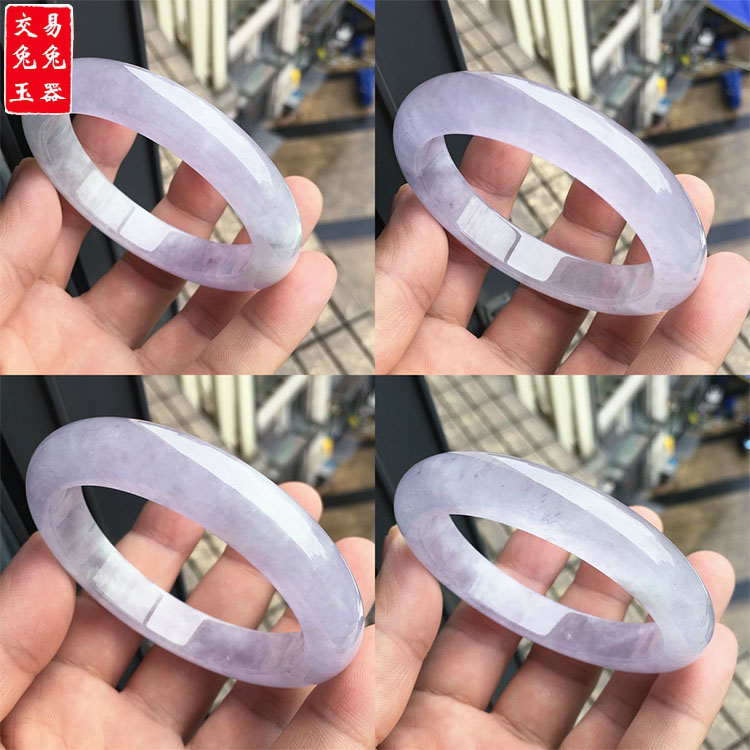 缅甸紫罗兰玉手环玉镯 冰紫翡翠玉手镯  紫色手镯