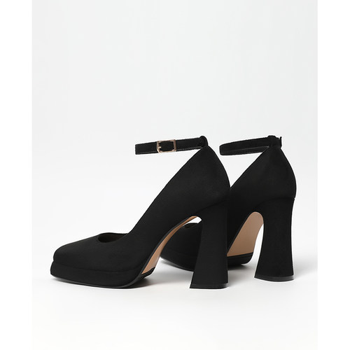 【跟高10CM】黑色高跟鞋2025新款绒面防水台厚底单鞋粗跟玛丽珍鞋