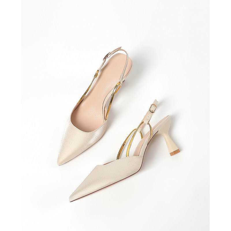 【跟高6CM】凉鞋女款2025年夏季时尚一字扣新款细跟镂空高跟凉鞋