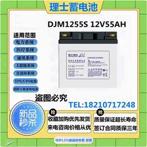 理士蓄电池DJM1255S铅酸免维护12V55AH消防电力系统直流屏UPS电源