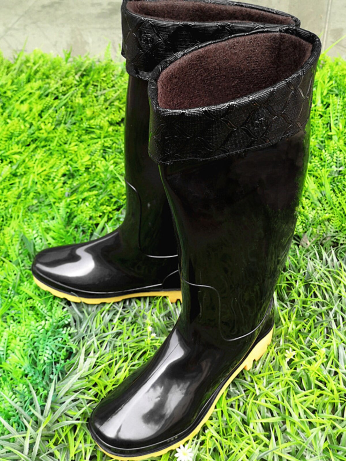 BLACK COW TENDON THICK-SOLED RAIN BOOTS OVERSHOES ANTI-SLIP BELT INNER TANK WATER SHOES MENS AND WOMENS MEDIUM AND HIGH CONSTRUCTION SITES EASY TO CLEAN SOFT SOLE