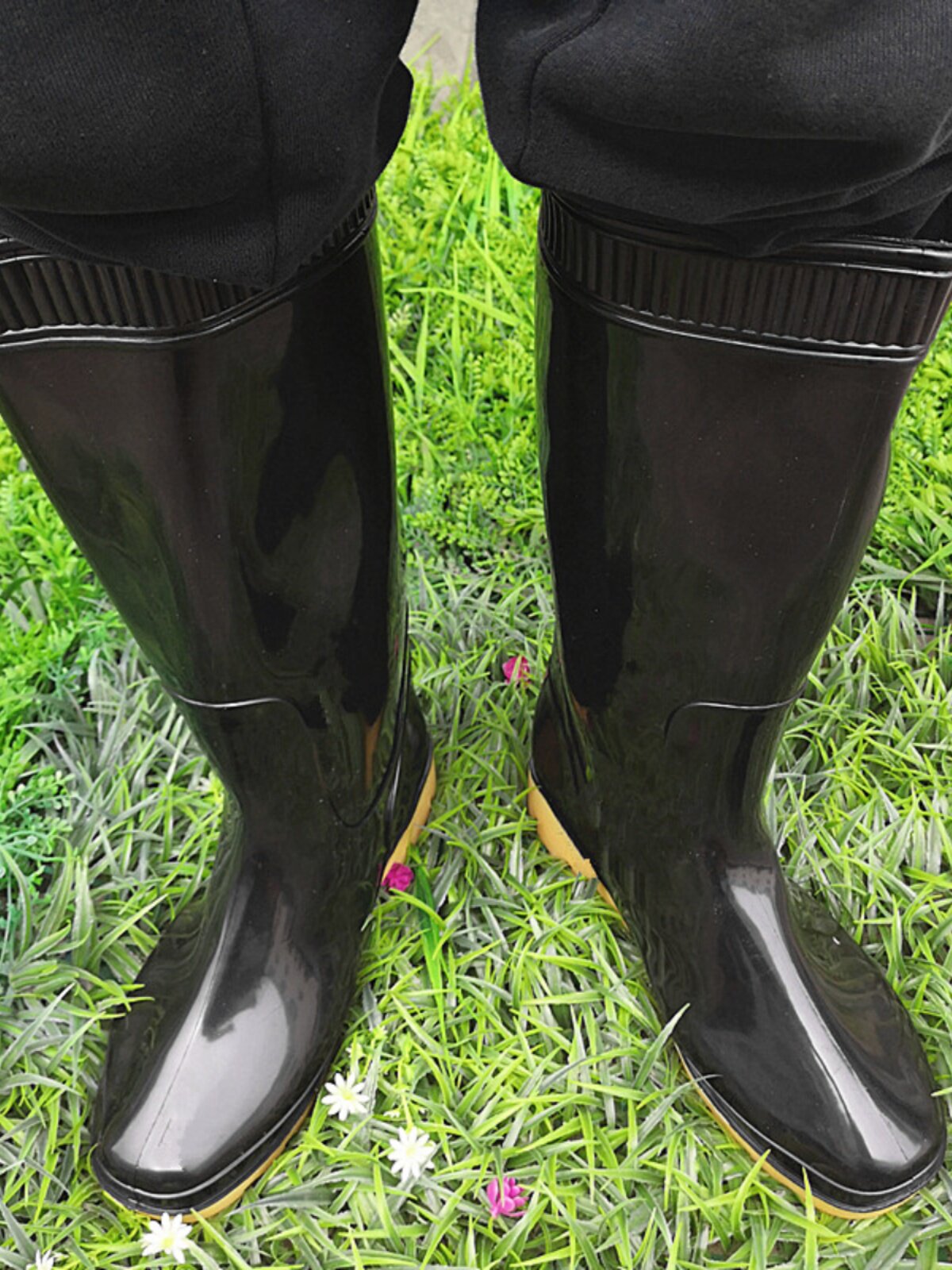 BLACK COW TENDON THICK-SOLED RAIN BOOTS OVERSHOES ANTI-SLIP BELT INNER TANK WATER SHOES MENS AND WOMENS MEDIUM AND HIGH CONSTRUCTION SITES EASY TO CLEAN SOFT SOLE