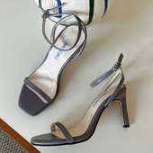 韩国东大门女鞋 性感时髦欧美风一字带脚腕皮带扣露趾高跟凉鞋 女