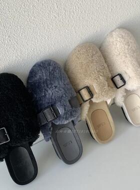 韩国东大门女鞋皮带扣毛绒外穿休闲包头拖鞋女
