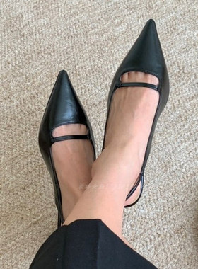 韩国东大门女鞋秀气浅口后空一字带轻熟老钱风尖头包头凉鞋女