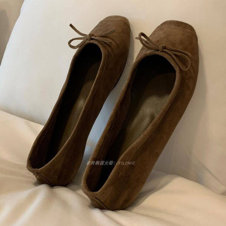 衣玲韩国韩式蝴蝶结芭蕾舞平底鞋女浅口单鞋软底方头奶奶鞋