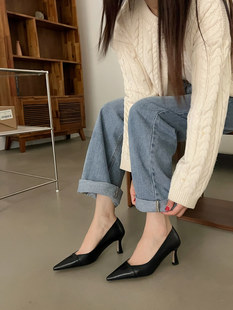 韩国东大门女鞋 拼色浅口职业通勤尖头高跟鞋 单鞋 女 气质显瘦法式