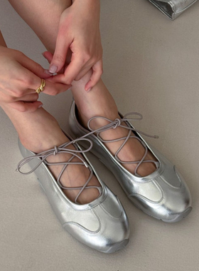 韩国东大门女鞋交叉系带绑腿浅口休闲芭蕾风厚底玛丽珍