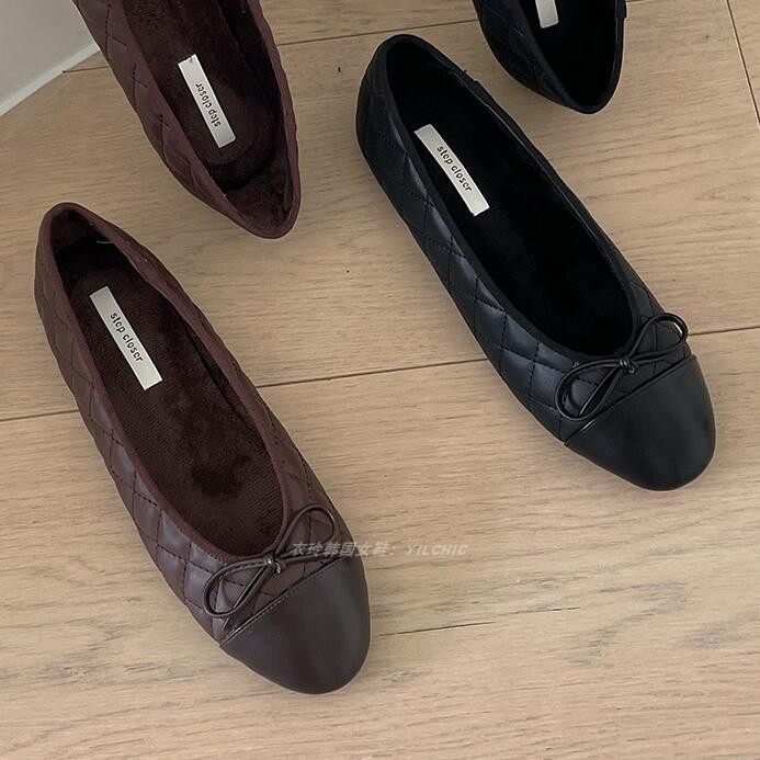 韩国秋冬加绒蝴蝶结减龄软皮浅口平底单鞋女,女鞋,浅口单鞋,淘宝优惠券,粉丝福利购,淘宝优惠卷