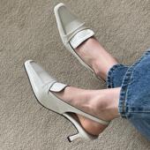 女凉单鞋 通勤百搭镂空方头高跟鞋 法式 韩国东大门女鞋