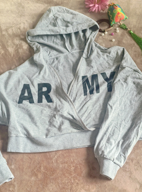 出口大码余单甩货浅灰色字母短外套减龄胖MM连帽LT02-2