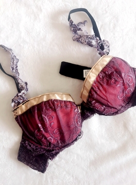 出口单小码文胸内衣薄膜杯性感胸罩70C75B75C80B85E聚拢酒红黑色