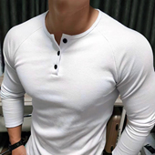 亨利衫 条纹弹力修身 秋冬季 男士 美式 健身长袖 休闲运动打底衫 棉T恤