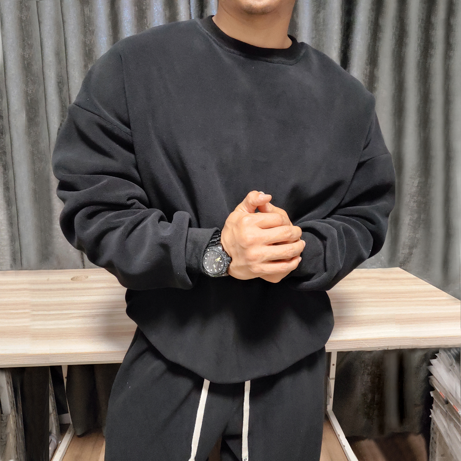 男士圆领摇粒绒健身卫衣