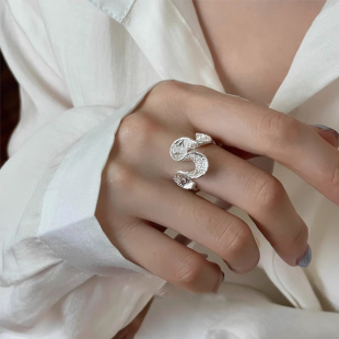 唐草纹波浪卷戒指女ins2025新款小众设计感高级感食指戒开口指环