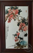 景德镇陶瓷瓷板画壁画中式 名家手绘雕刻仙鹤竖条客厅挂画