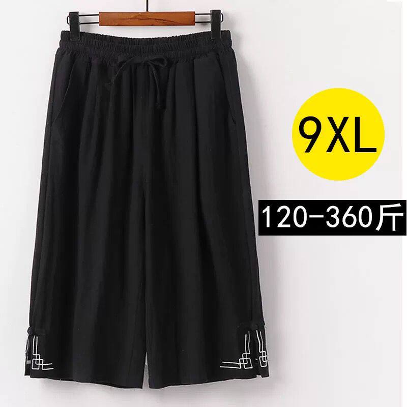 七分裤男款夏季民族中国风棉麻中裤加肥加大码胖子潮流宽松休闲裤