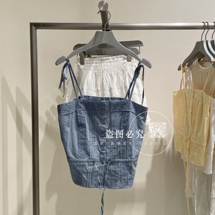 UX女装 新款 2025夏季 ins 时尚 休闲蕾丝花边系带收腰BM辣妹吊带衫
