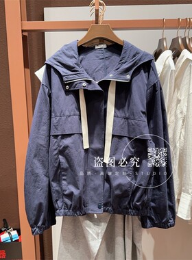 UR UX女装2025秋季新款时尚潮流休闲连帽撞色抽绳拉链棉质外套