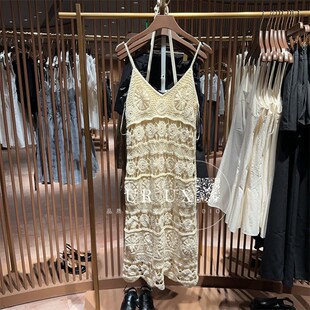 UR UX女装2024秋季新款温柔气质波西米亚风钩针提花针织连衣裙ins