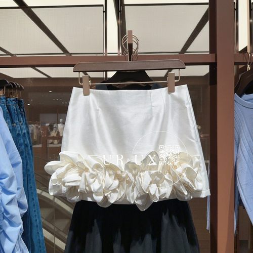 UR UX女装2025春季新款时尚百搭甜美法式气质花朵堆叠短裙半裙