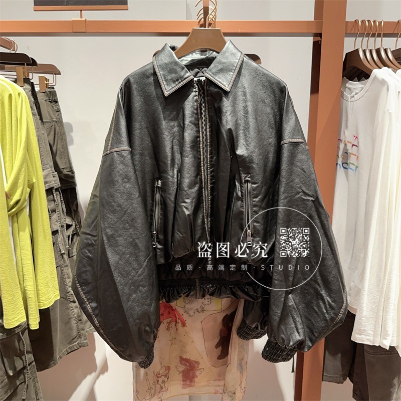 UR UX女装2025秋季新款时尚潮流琥珀流光风拉链超宽松棉服外套