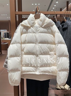 UR UX女装2024冬季新款都市百搭时尚休闲绗缝可拆连帽加厚羽绒服