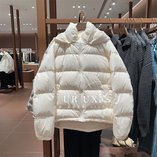 UR UX女装2024冬季新款都市百搭时尚休闲绗缝可拆连帽加厚羽绒服