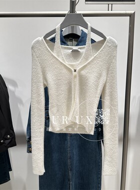 UR UX女装2024冬季新款BM时尚百搭潮流假两件挂脖修身软糯针织衫