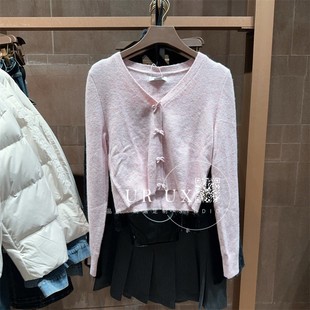 UX女装 百搭甜美气质V领蝴蝶结针织开衫 2024冬季 BM时尚 ins 新款