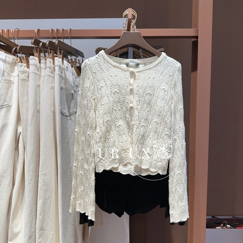 UR UX女装2025春季新款BM时尚甜美慵懒风休闲镂空设计感针织衫ins