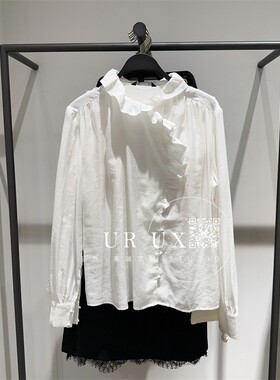 UR UX女装2024秋季新款都市时髦百搭气质荷叶边宽松开襟衬衫上衣