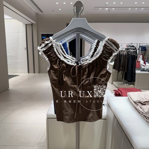 UR UX女装2025春季新款BM时尚甜美撞色蝴蝶结修身无袖罩衫衬衫ins