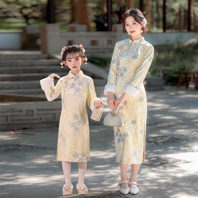 旗袍女童冬款2025新款复古国风中式小女孩连衣裙长袖加绒儿童童装