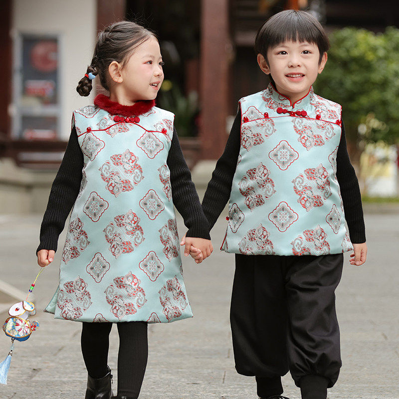 马年儿童旗袍冬中国风棉衣女童拜年服兄妹装男童唐装背心裙新中式,童装/婴儿装/亲子装,旗袍,淘宝优惠券,粉丝福利购,淘宝优惠卷