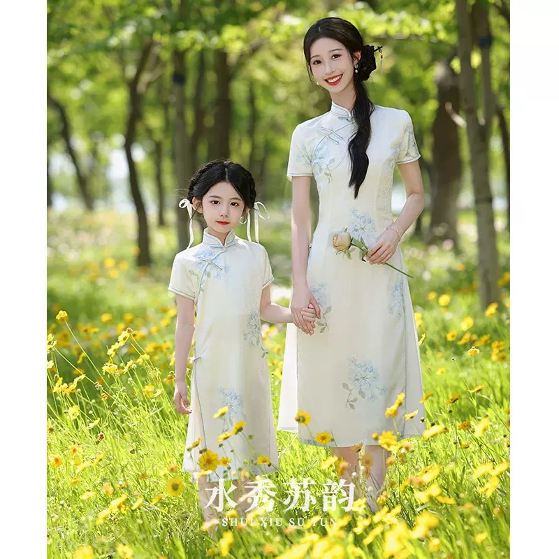 女童旗袍薄款2024新款夏装亲子装改良旗袍民国风母女新中式连衣裙