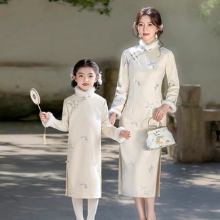 亲子旗袍母女装2025新款女童国风中式小女孩唐装连衣裙拜年服加绒