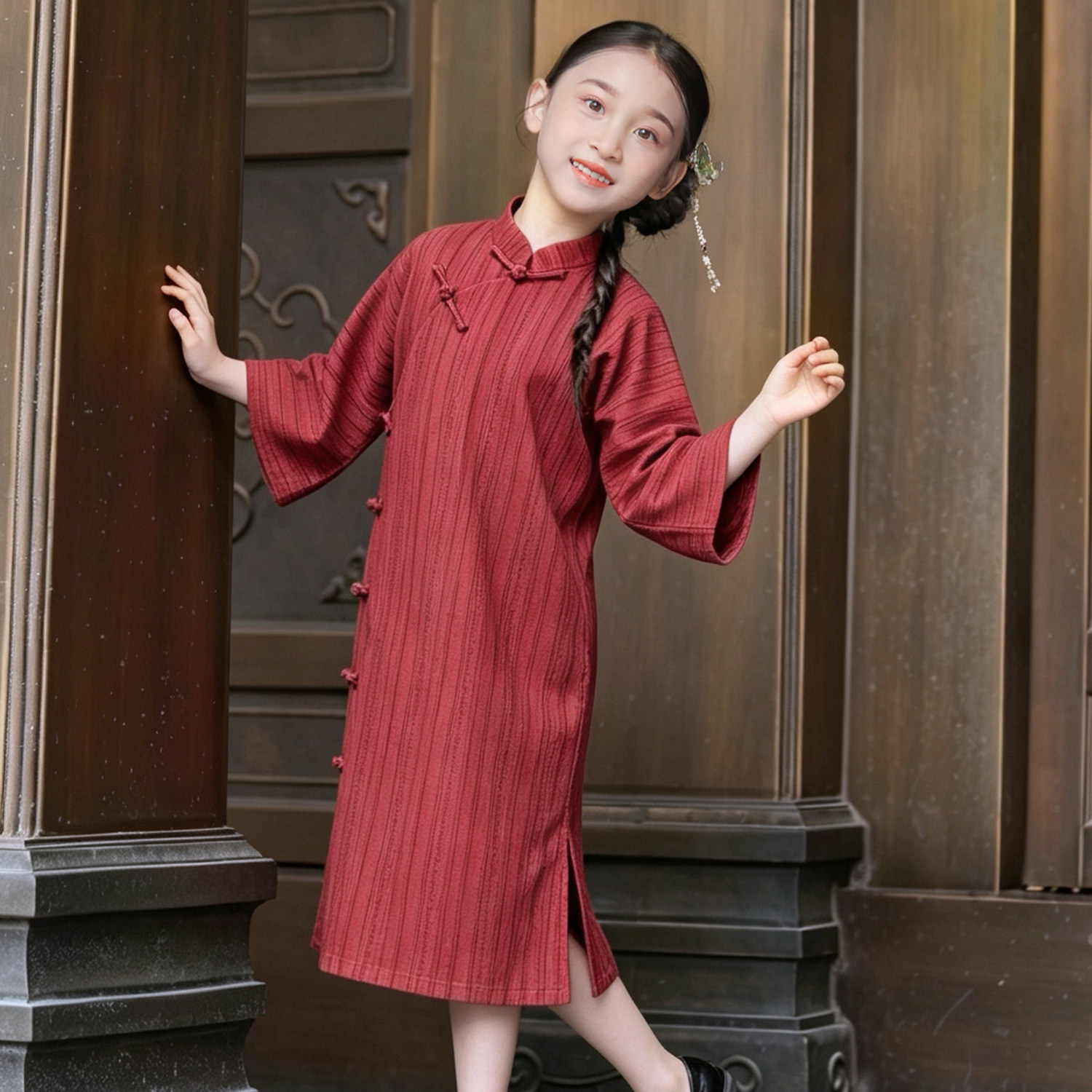 儿童旗袍复古礼服新中式新款女童唐装中国风连衣裙古筝演出服秋季