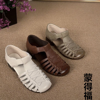 2025新款真皮编织女凉鞋