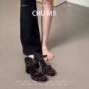 气质绝美凉拖鞋 防水台粗跟厚底黑色高跟鞋 一字带凉鞋 凉拖法式 女款