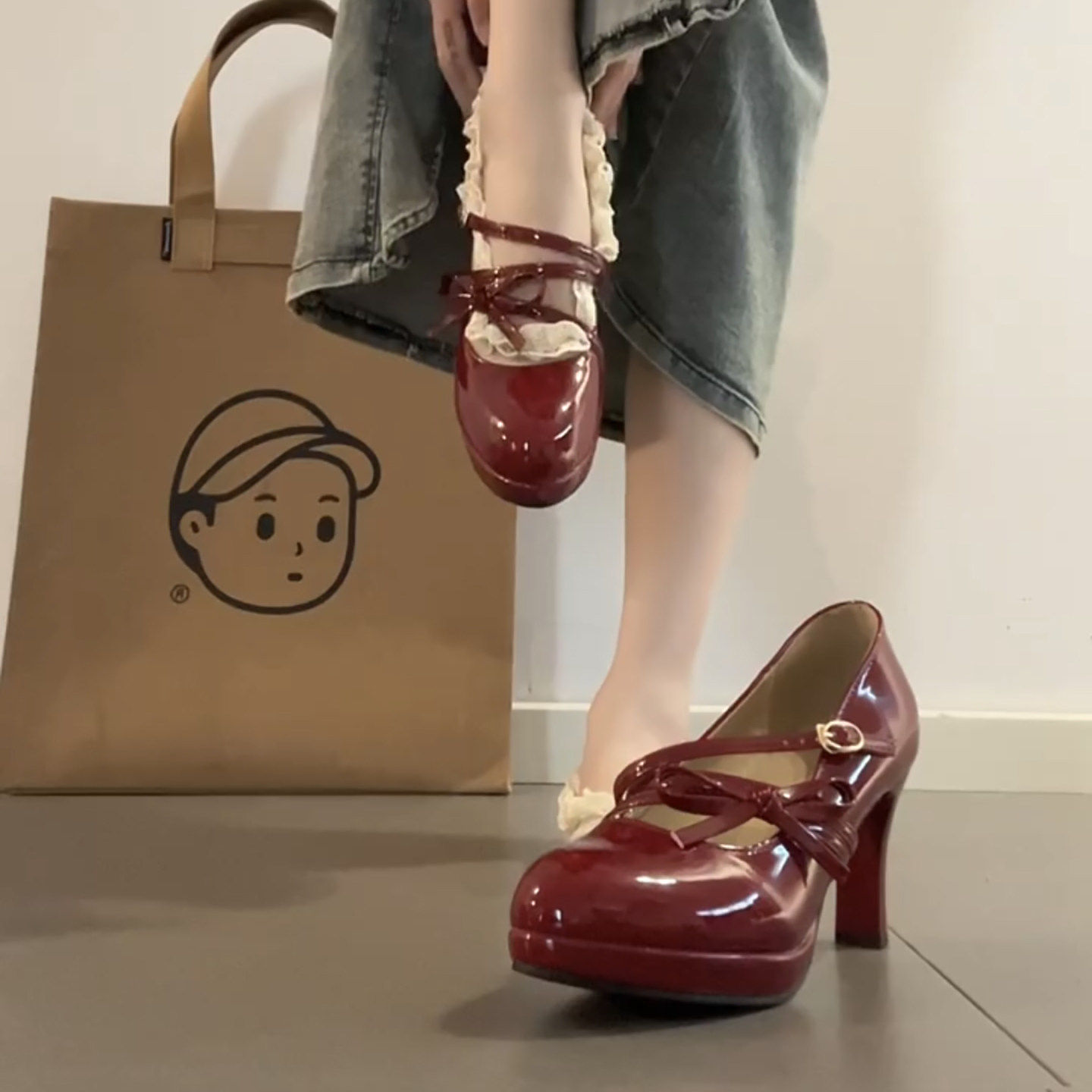 法式复古玛丽珍高跟鞋女2026新款粗跟高跟蝴蝶结一字扣带浅口单鞋,女鞋,浅口单鞋,淘宝优惠券,粉丝福利购,淘宝优惠卷