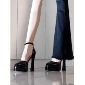 2025新款 防水台芭比粗跟小个子10cm 玛丽珍超高跟鞋 女气质黑色婚鞋