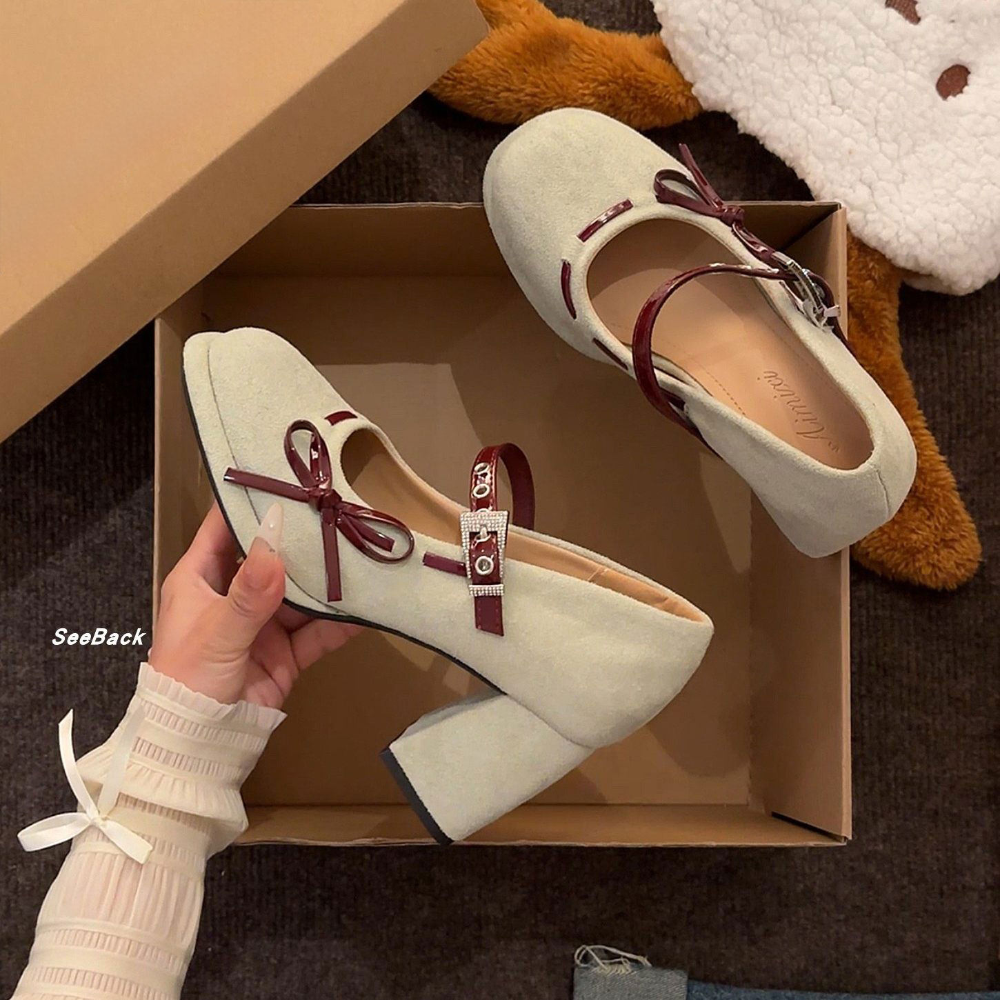 法式甜美风蝴蝶结玛丽珍鞋女2026春季新款复古优雅粗跟高跟鞋单鞋,女鞋,浅口单鞋,淘宝优惠券,粉丝福利购,淘宝优惠卷