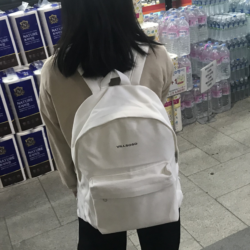 原创VILLSOSO纯色双肩包纯棉学生包书包情侣背包百搭妈咪包旅行包