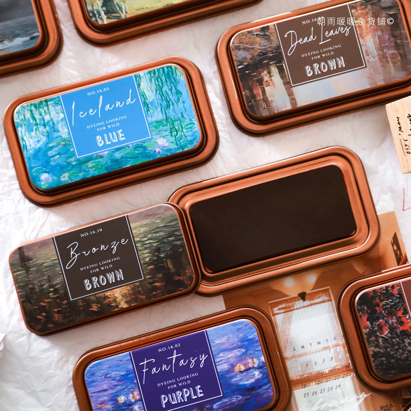 复古油画铁盒印台手帐印章印泥