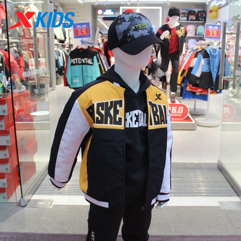 特步童装正品冬男大童加厚面保暖棉服棒球服外套夹克676425284065
